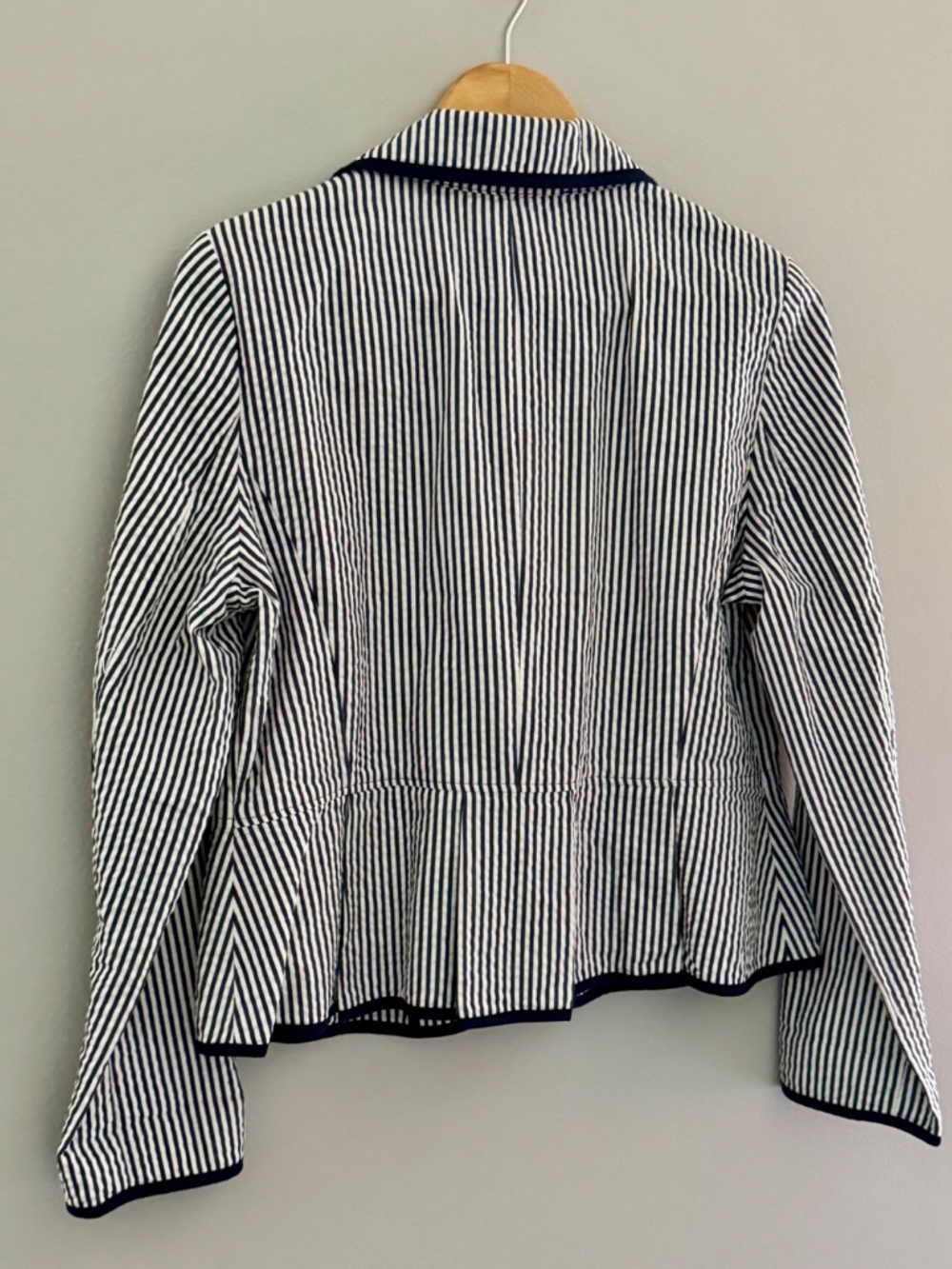 Sandro Cotton Blazer Blue White Stripe Nautical Styling Seersucker Jacket Large - Picture 9 of 16